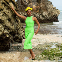 OLA Recycled Rib Midi Dress In Neon Green - Diazza