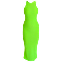 OLA Recycled Rib Midi Dress In Neon Green - Diazza