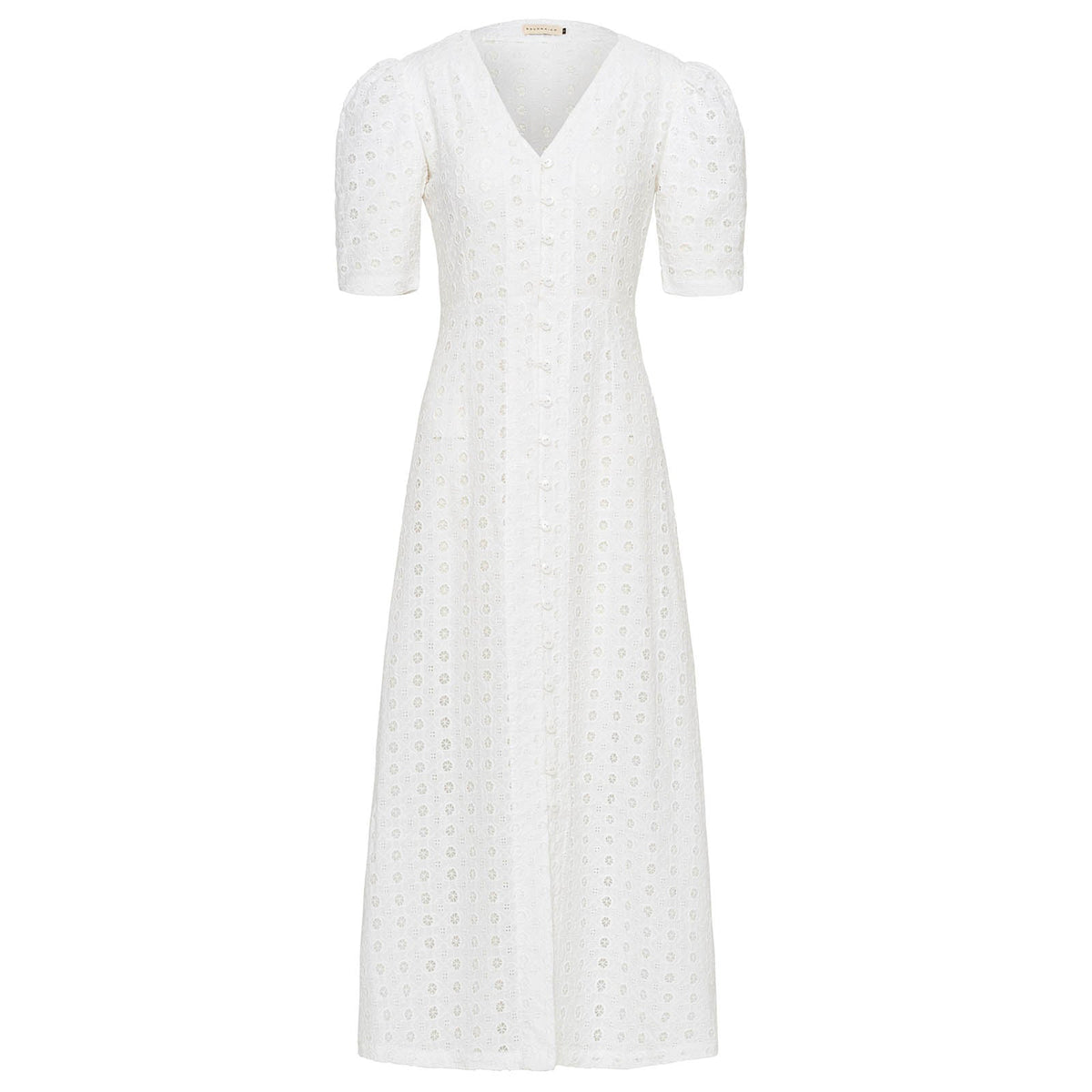 OLYMPIA — Bali Handmade Embroidered Cotton Maxi Dress, White - Diazza