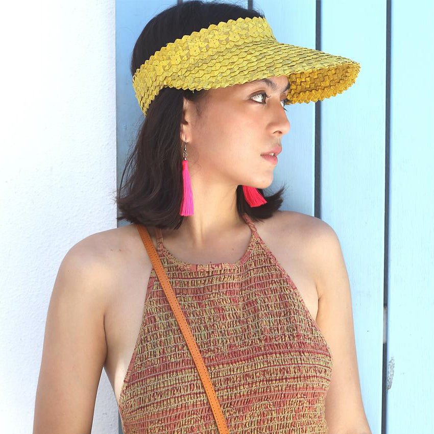 Palm Visor Hat In Turmeric Yellow - Diazza