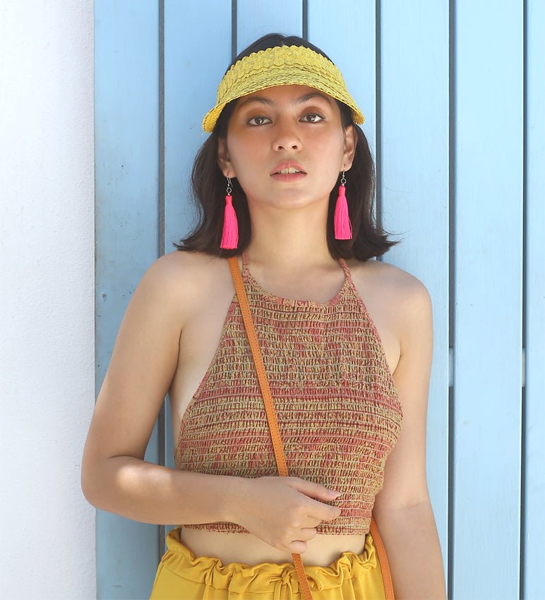 Palm Visor Hat In Turmeric Yellow - Diazza