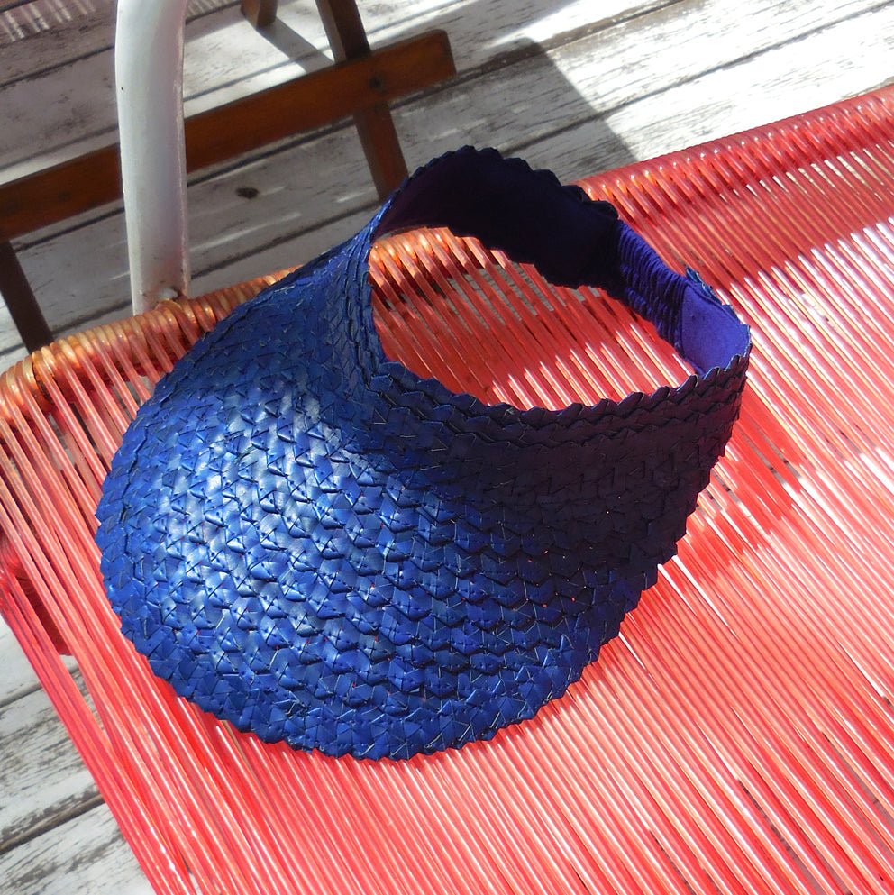Palm Visor Straw Hat In Royal Blue - Diazza