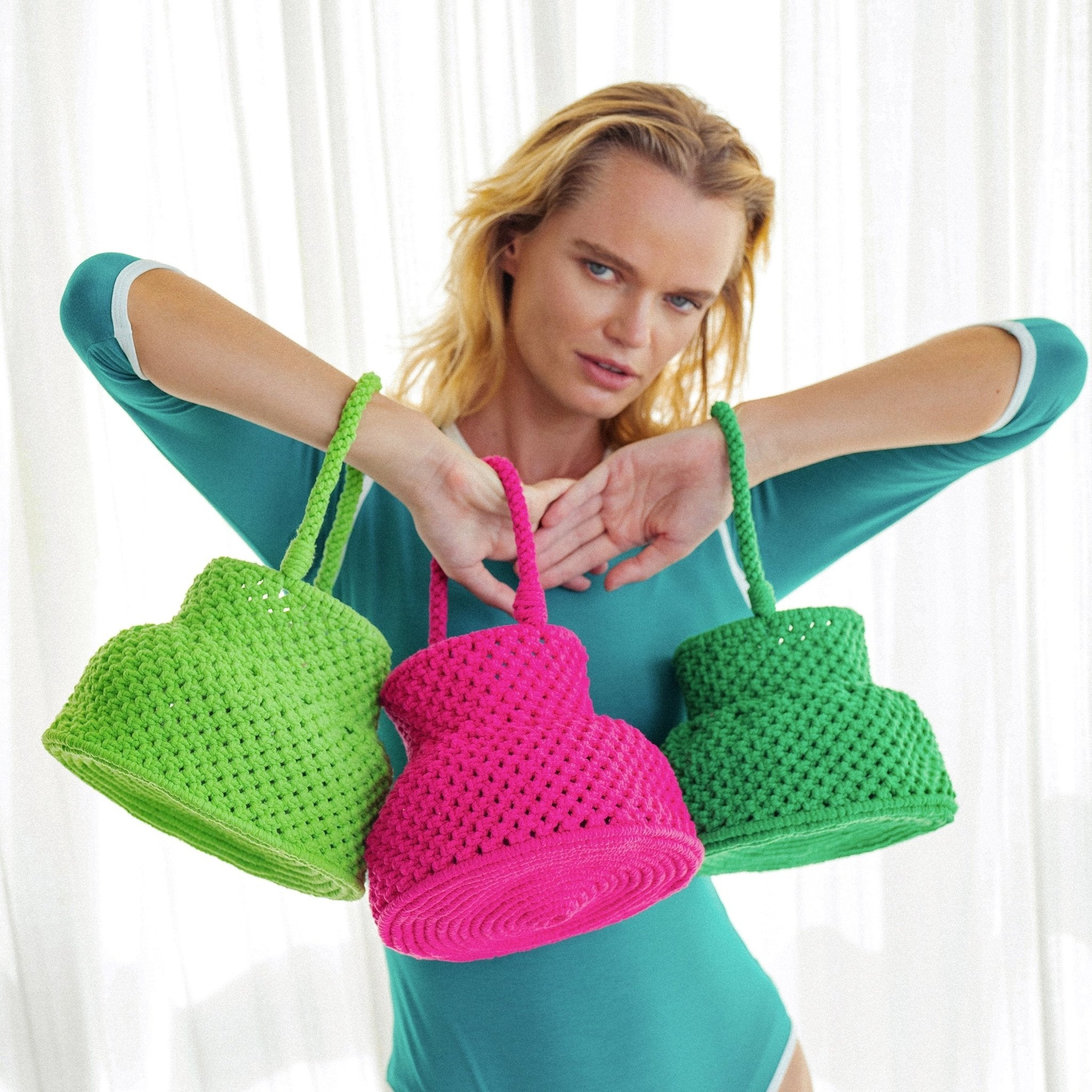 PETITE NAGA Macrame Bucket Bag In Dragonfruit Pink - Diazza