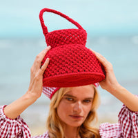 PETITE NAGA Macrame Bucket Bag In Scarlet Red - Diazza