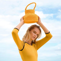 PETITE NAGA Macrame Vessel Basket Bag in Butter Yellow - Diazza