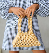 Pyramid Beaded Tote Bag in Toasted Beige - Diazza