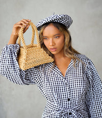 Pyramid Beaded Tote Bag in Toasted Beige - Diazza
