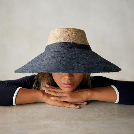 RIRI Duo Jute Handwoven Straw Hat In Natural & Black - Diazza