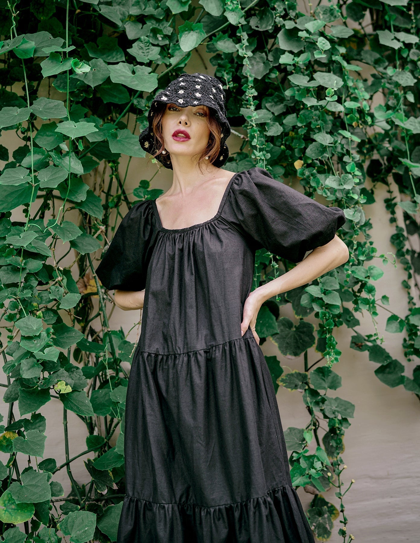 ROSEMARY Cotton Prairie Dress, in Black - Diazza