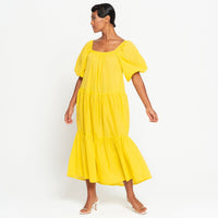 ROSEMARY Dotted Cotton Dress, in Sunflower Yellow - Diazza
