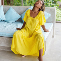 ROSEMARY Dotted Cotton Dress, in Sunflower Yellow - Diazza