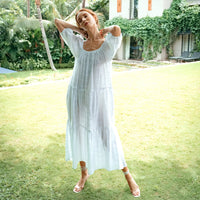 Rosemary Dotted Plaid Cotton Dress, in Off white - Diazza