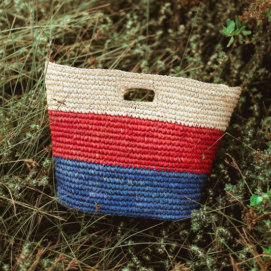 SAYAN Raffia Tote Bag, in Red & Blue - Diazza