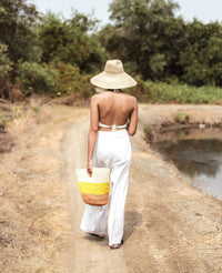 Sayan Raffia Tote Bag, in Yellow & Beige - Diazza