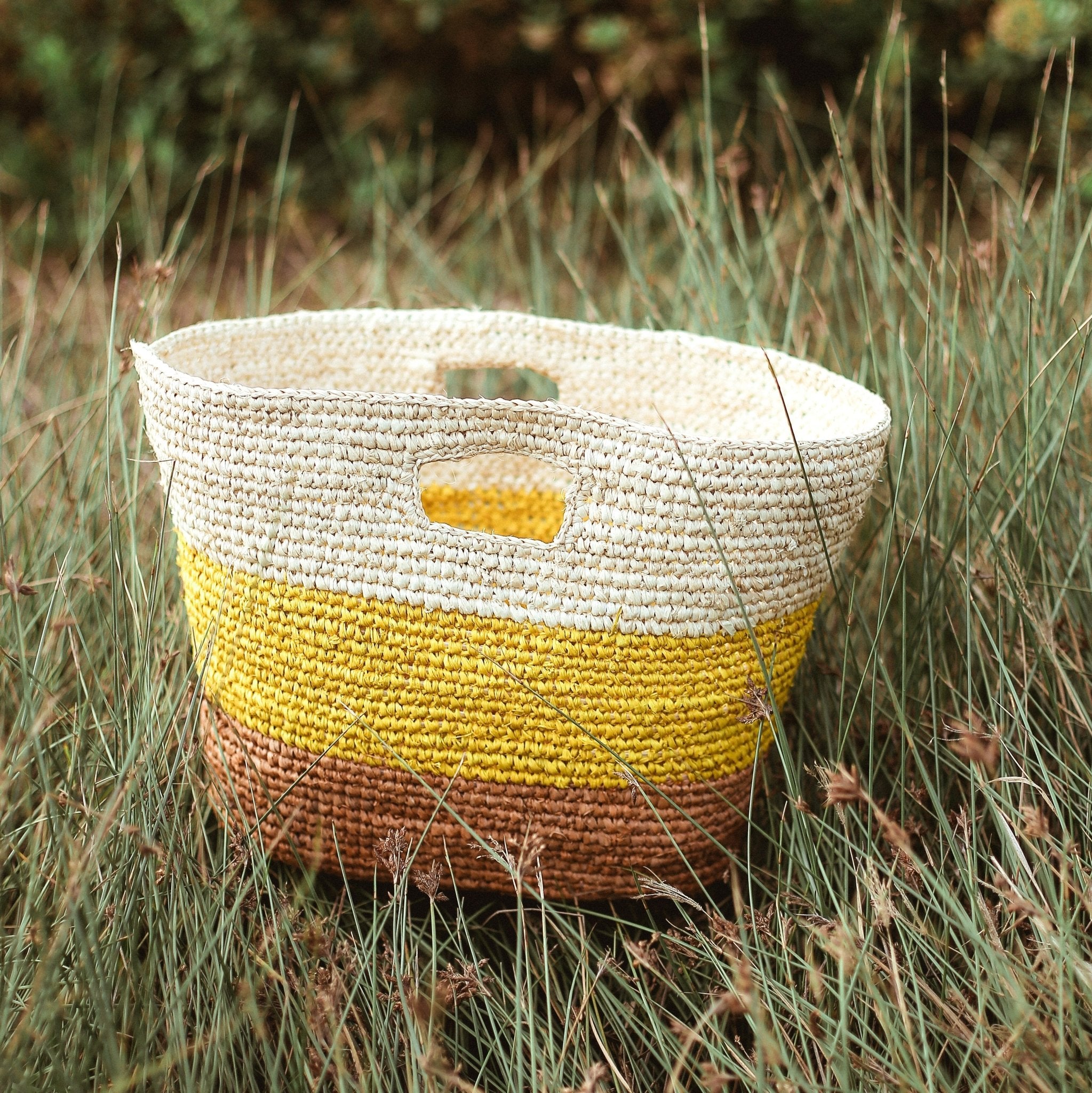 Sayan Raffia Tote Bag, in Yellow & Beige - Diazza