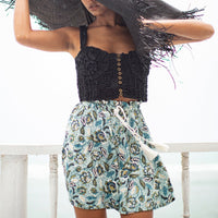 SEKAR Floral Batik Skorts In Sea Blue - Diazza