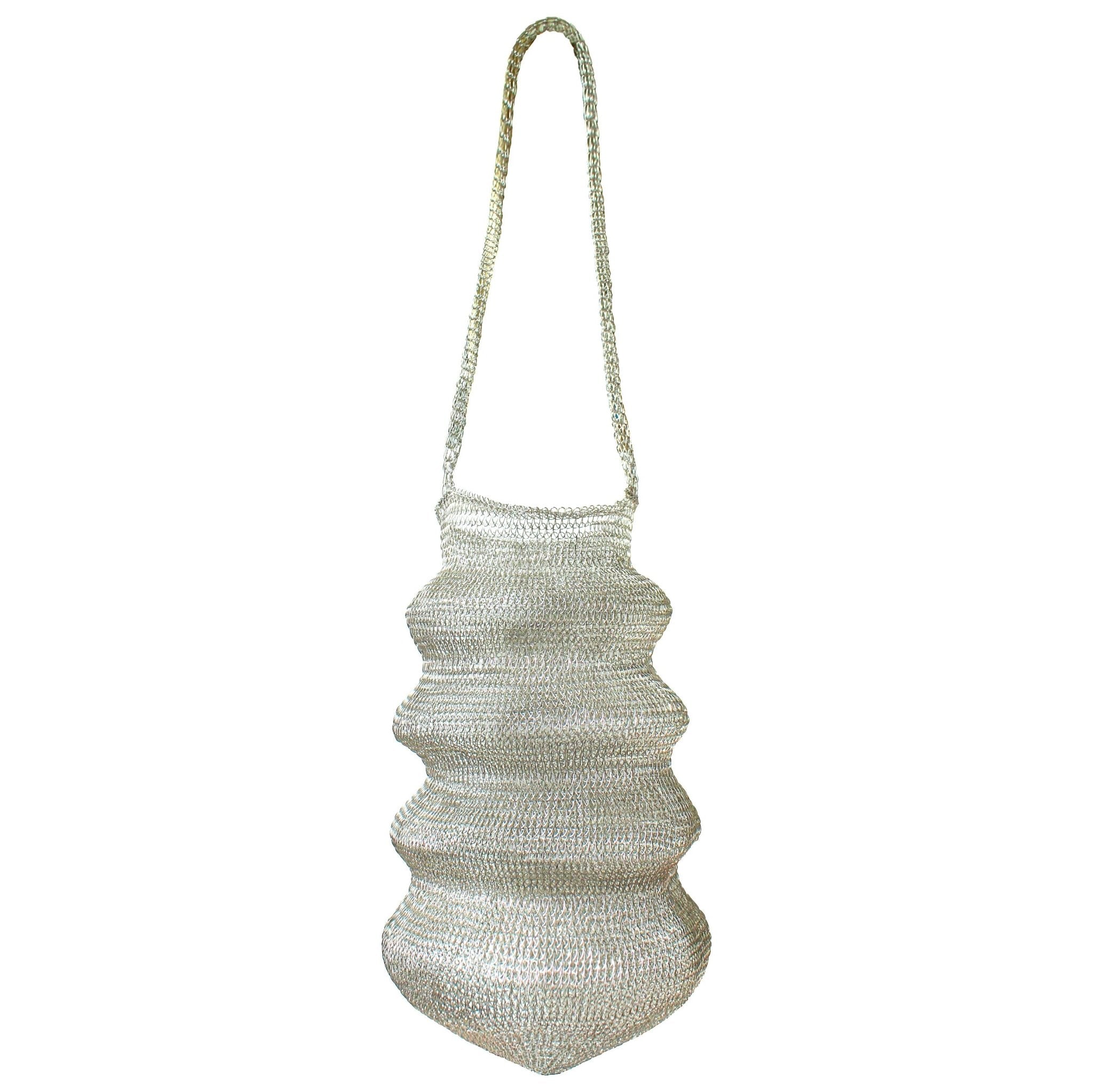 SHELL Handwoven Wire Bag In Silver - Diazza