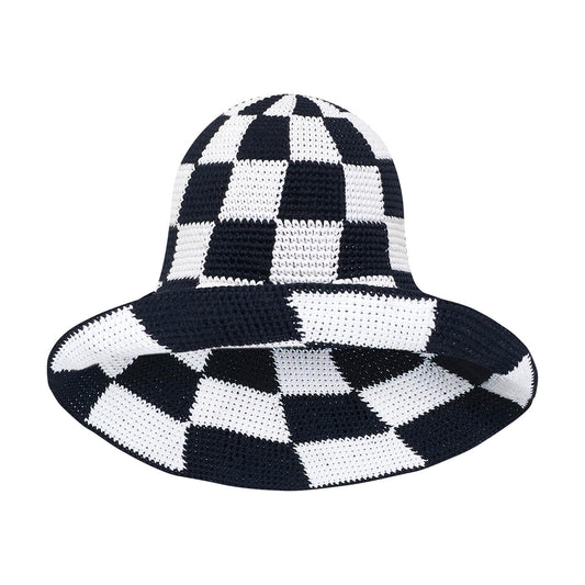 SHILO Checkered Crochet Hat In Black & White - Diazza
