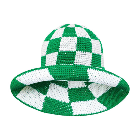 SHILO Checkered Crochet Hat In Green & White - Diazza