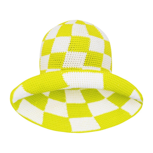 SHILO Checkered Crochet Hat In Lime Green & White - Diazza