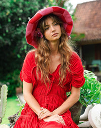 SHILO Checkered Crochet Hat In Red & Pink - Diazza