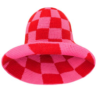 SHILO Checkered Crochet Hat In Red & Pink - Diazza