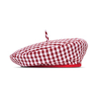 SIMONE Gingham Beret Hat In Red - Diazza