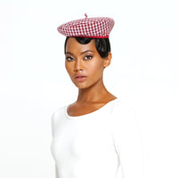 SIMONE Gingham Beret Hat In Red - Diazza
