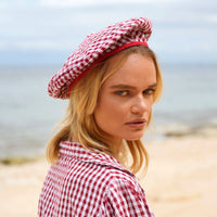 SIMONE Gingham Beret Hat In Red - Diazza