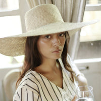 Swasti Wide Round Palm Straw Hat, in Nude Beige - Diazza