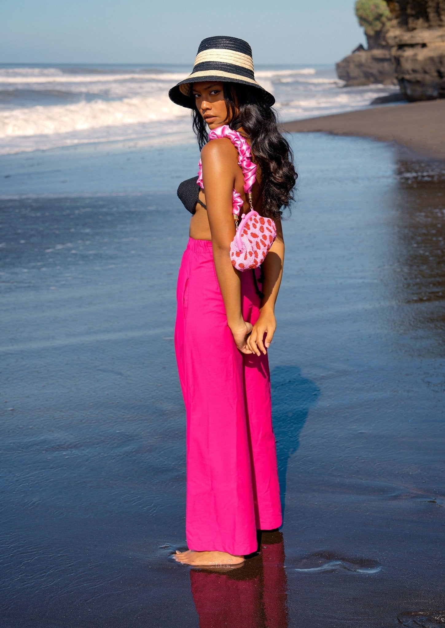 TAYLOR Wide - leg Palazzo Pants In Hot Pink - Diazza