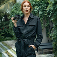 The Amelia Recycled Travel Jumpsuit in Black - Diazza