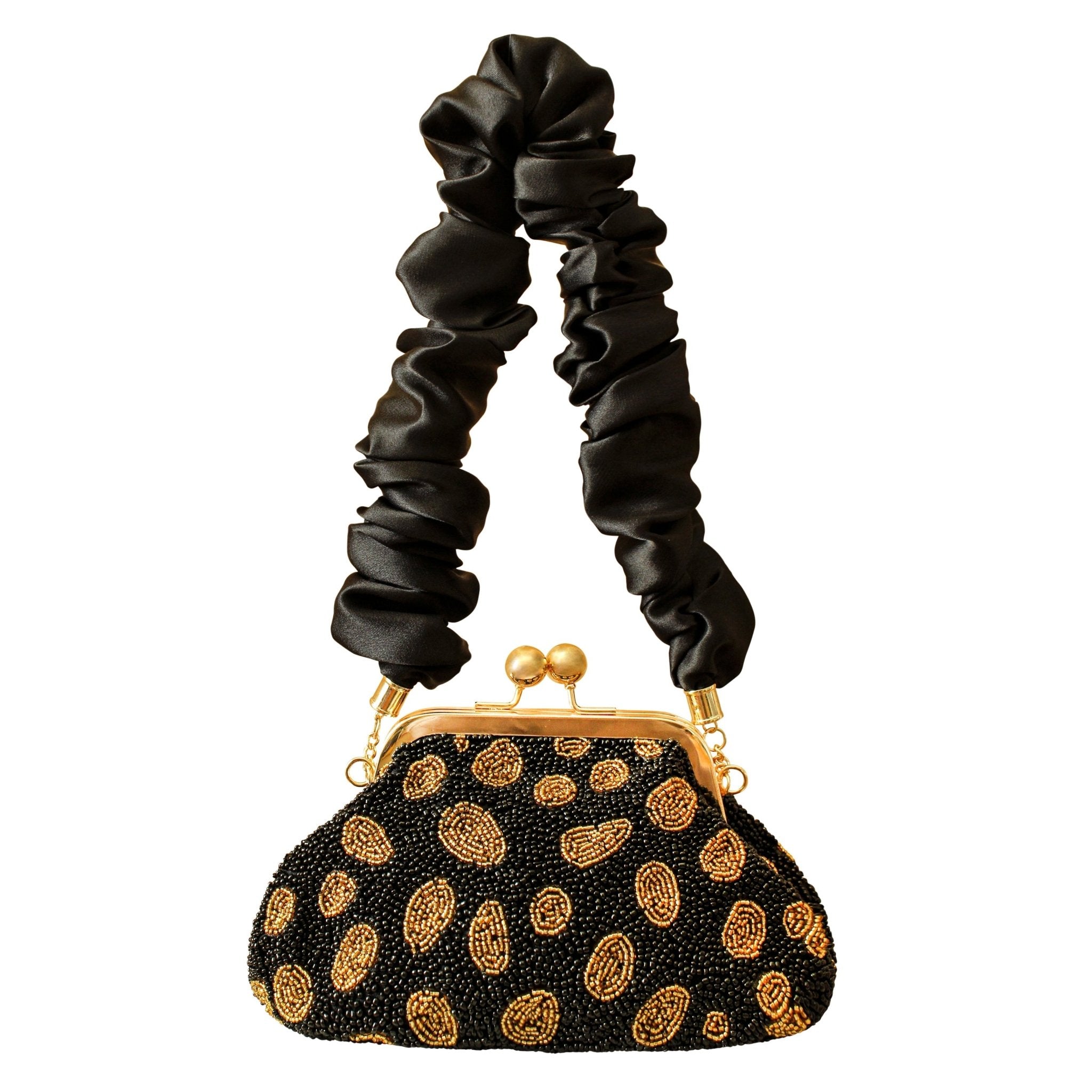 The Arnoldi Black Gold Hand - beaded Clutch In Black & Gold - Diazza