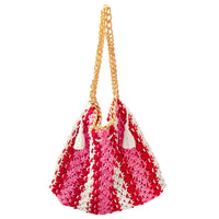 The Colette Macrame Beach Bag In Pink & Red - Diazza