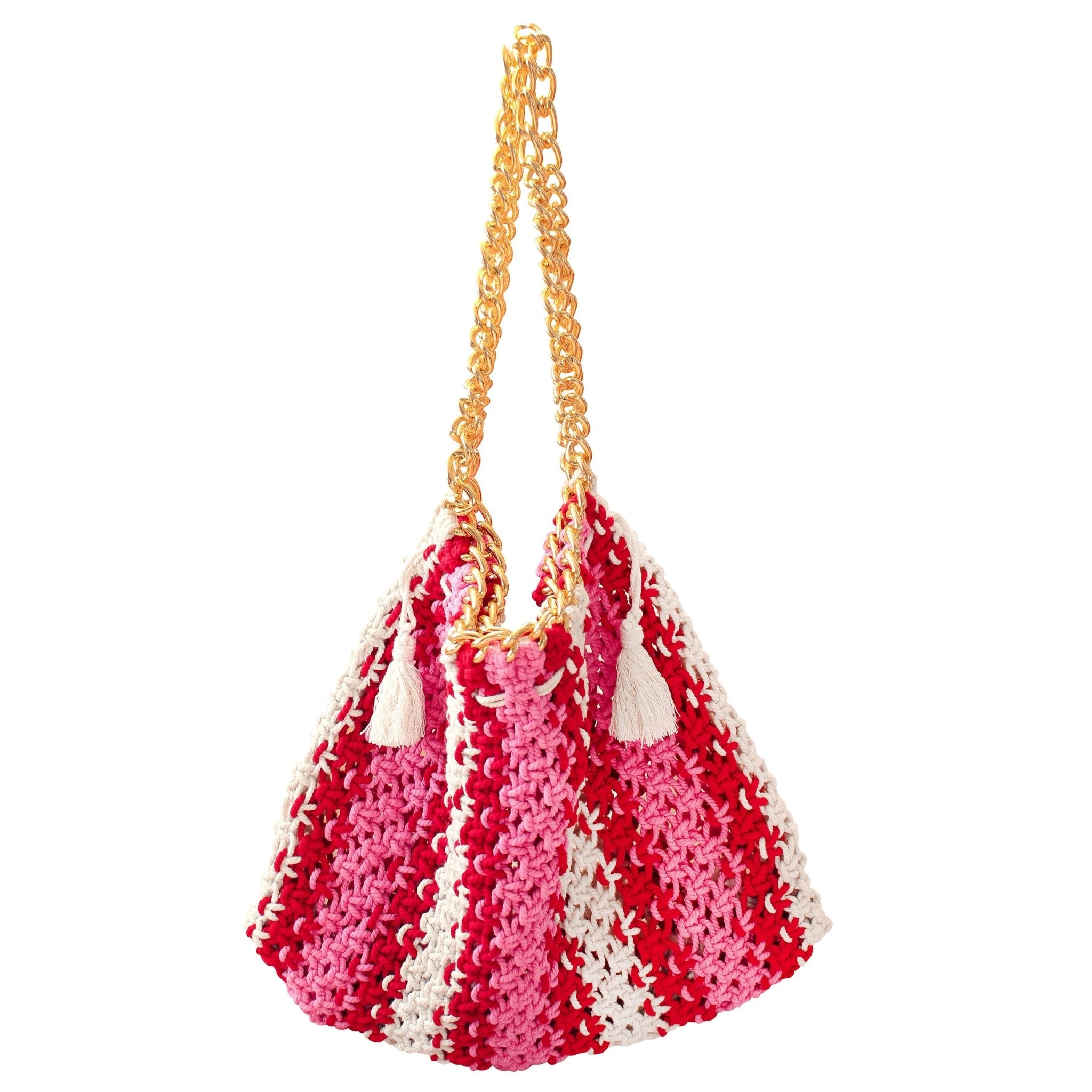 The Colette Macrame Beach Bag In Pink & Red - Diazza