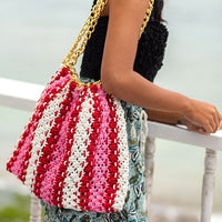 The Colette Macrame Beach Bag In Pink & Red - Diazza