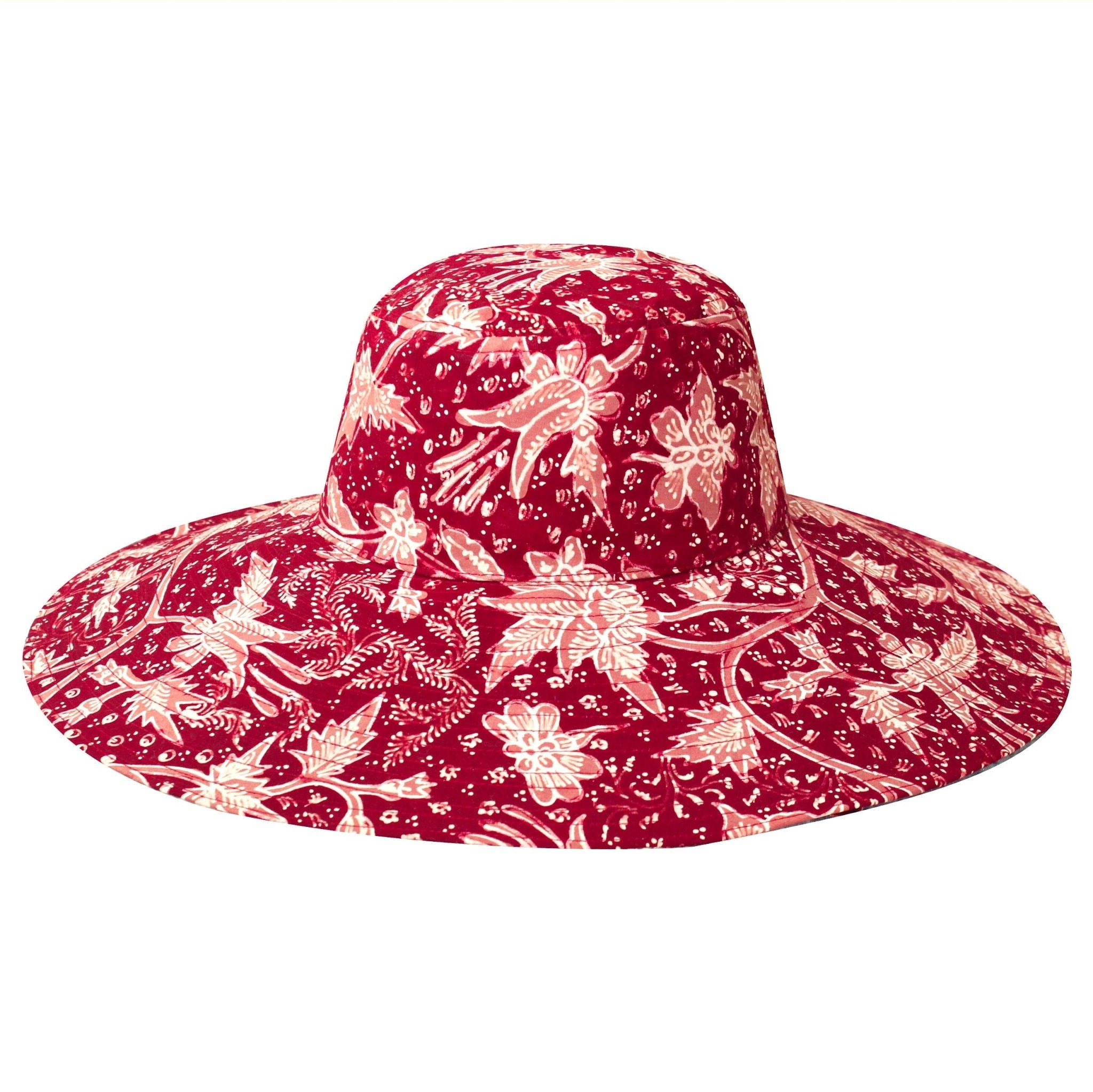 The Kusuma Chinoiserie Batik Hat In Maroon Red - Diazza