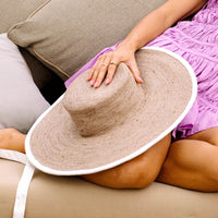 The Lolo Wide - brim Jute Boater Hat In Beige - Diazza