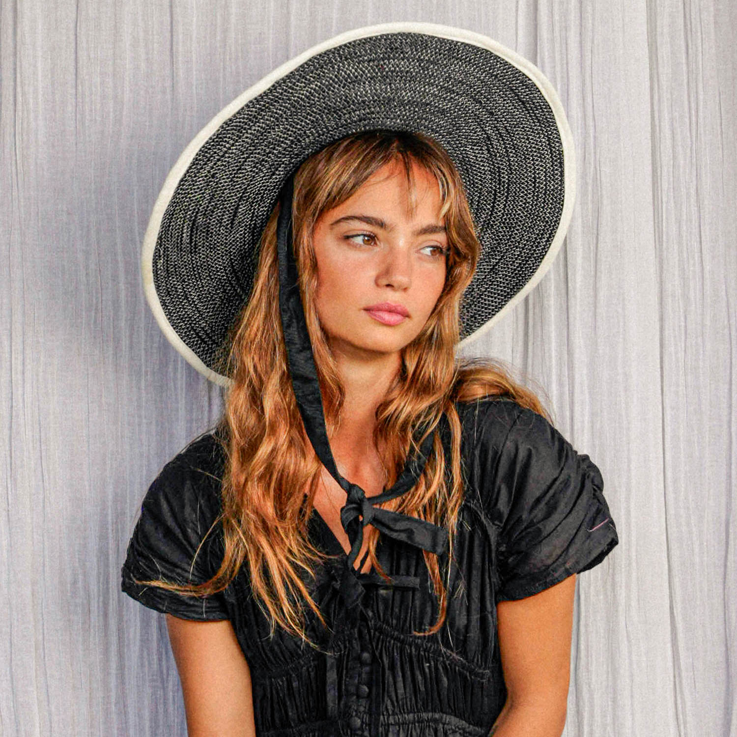 The Lolo Wide - brim Jute Boater Hat in Black - Diazza