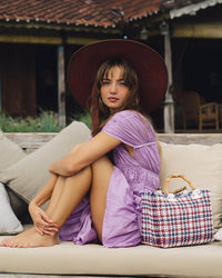 The Lolo Wide - brim Jute Boater Hat in Burgundy - Diazza