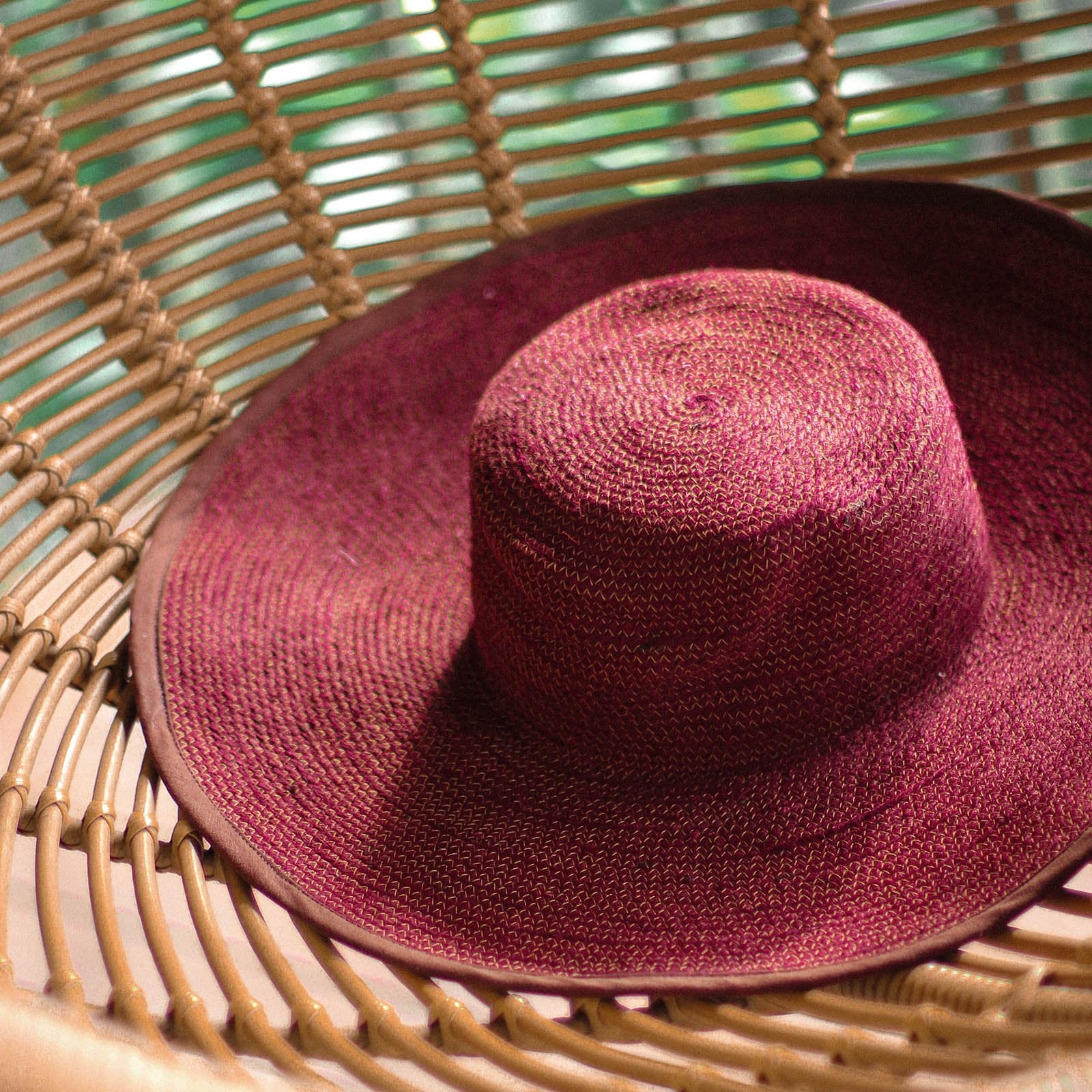 The Lolo Wide - brim Jute Boater Hat in Burgundy - Diazza