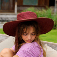 The Lolo Wide - brim Jute Boater Hat in Burgundy - Diazza