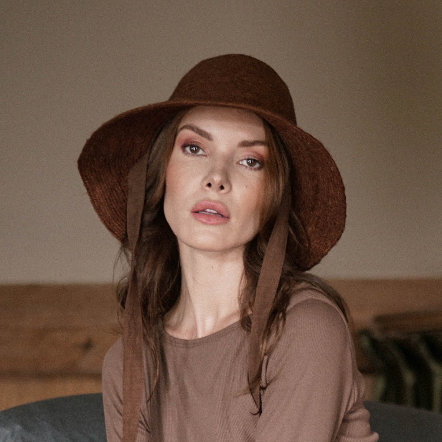The Meg Jute Straw Hat In Burnt Sienna - Diazza