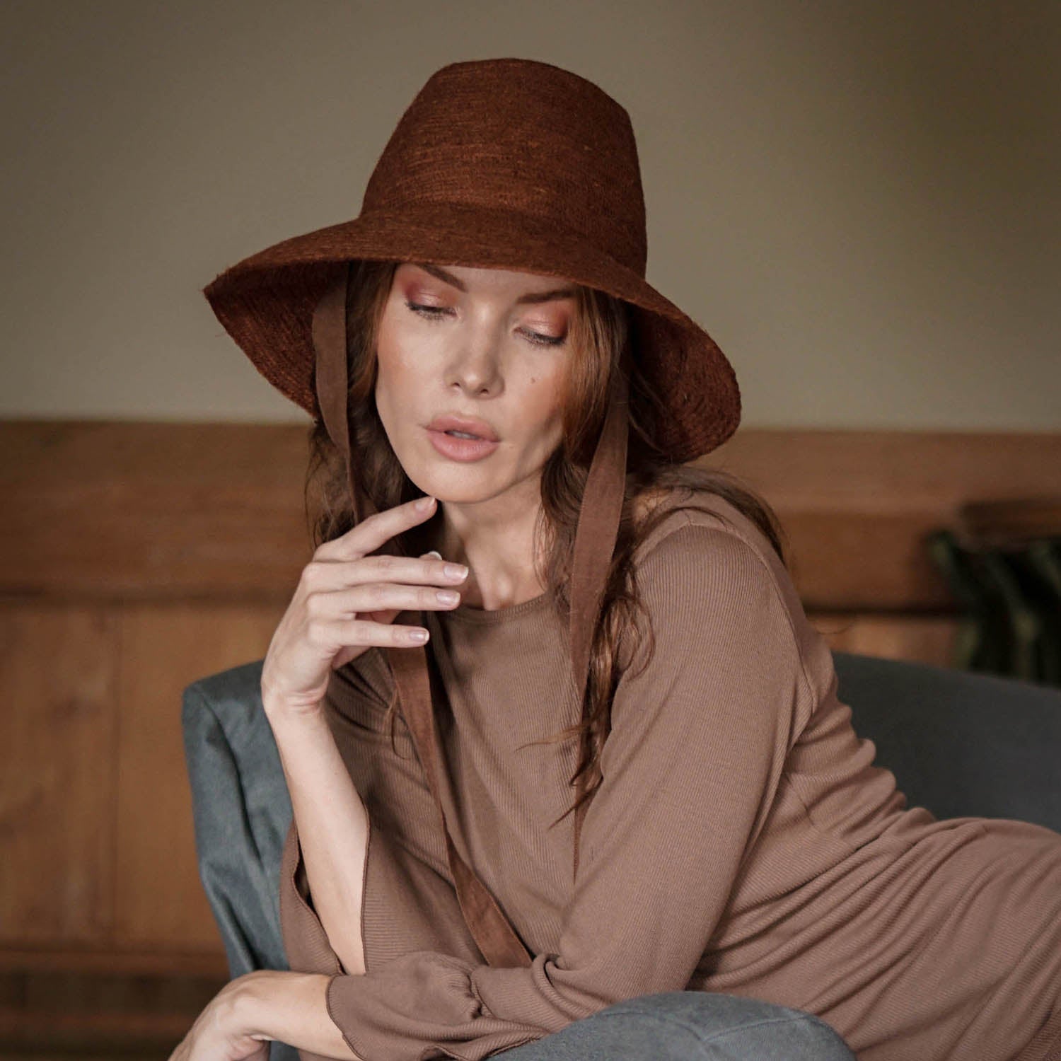 The Meg Jute Straw Hat In Burnt Sienna - Diazza