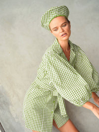 The Meghan Mini Gingham Dress, in Olive Green - Diazza