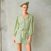 The Meghan Mini Gingham Dress, in Olive Green - Diazza