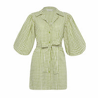 The Meghan Mini Gingham Dress, in Olive Green - Diazza