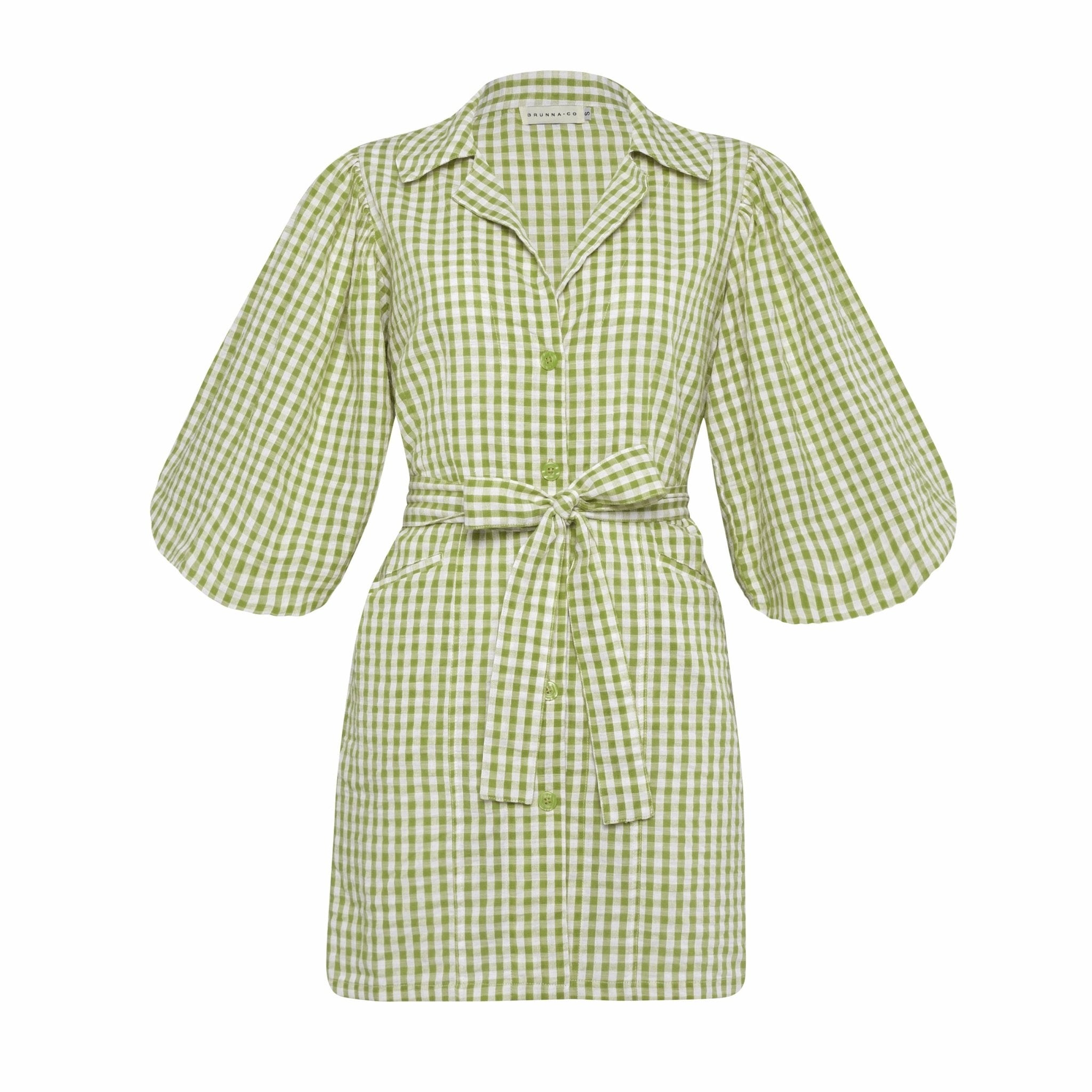The Meghan Mini Gingham Dress, in Olive Green - Diazza