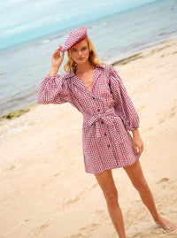 The Meghan Mini Gingham Dress, in Red - Diazza