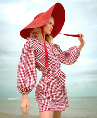 The Meghan Mini Gingham Dress, in Red - Diazza